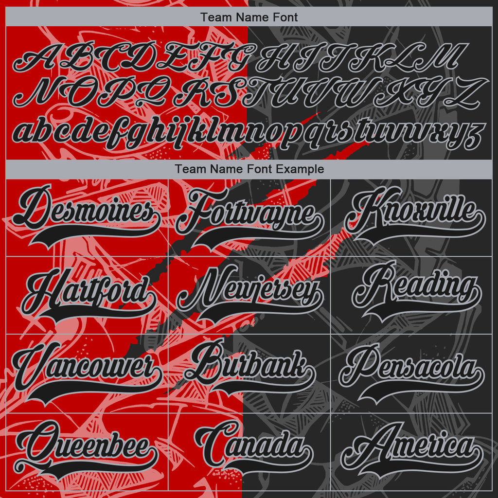 Custom Black Red-Gray 3D Pattern Gradient Fashion Scratch Hockey Lace Neck Jersey