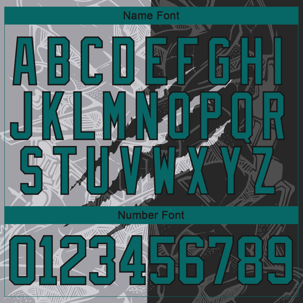 Custom Black Teal-Gray 3D Pattern Gradient Fashion Scratch Hockey Lace Neck Jersey