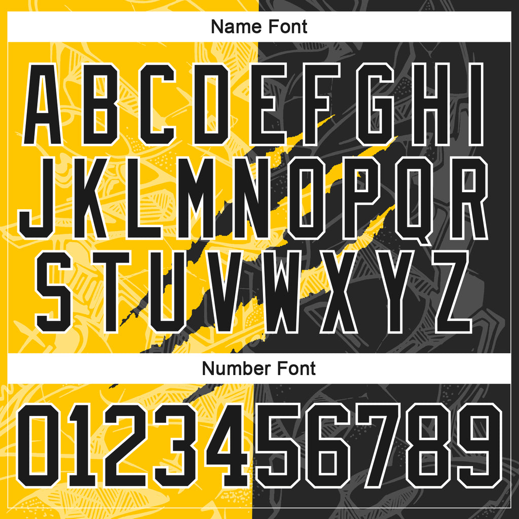 Custom Black Yellow-White 3D Pattern Gradient Fashion Scratch Hockey Lace Neck Jersey