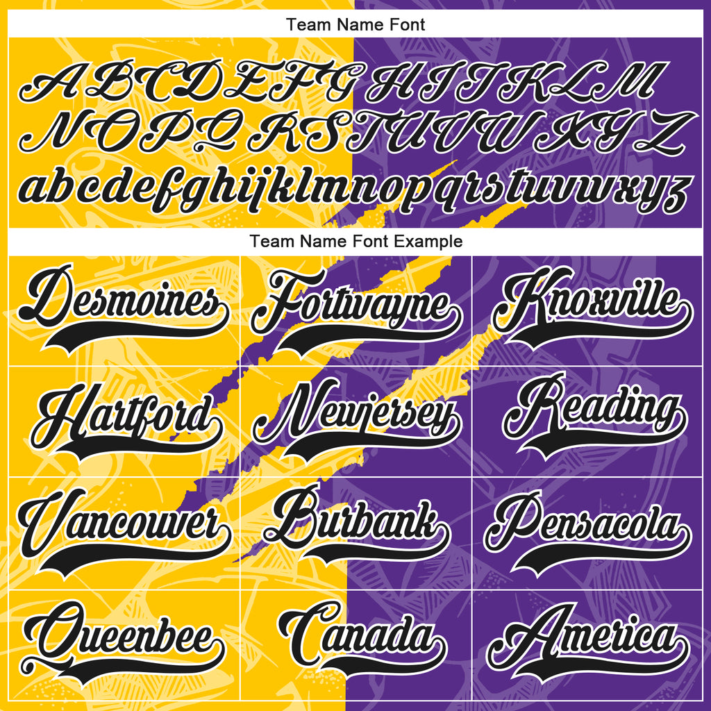 Custom Purple Black Yellow-White 3D Pattern Gradient Fashion Scratch Hockey Lace Neck Jersey