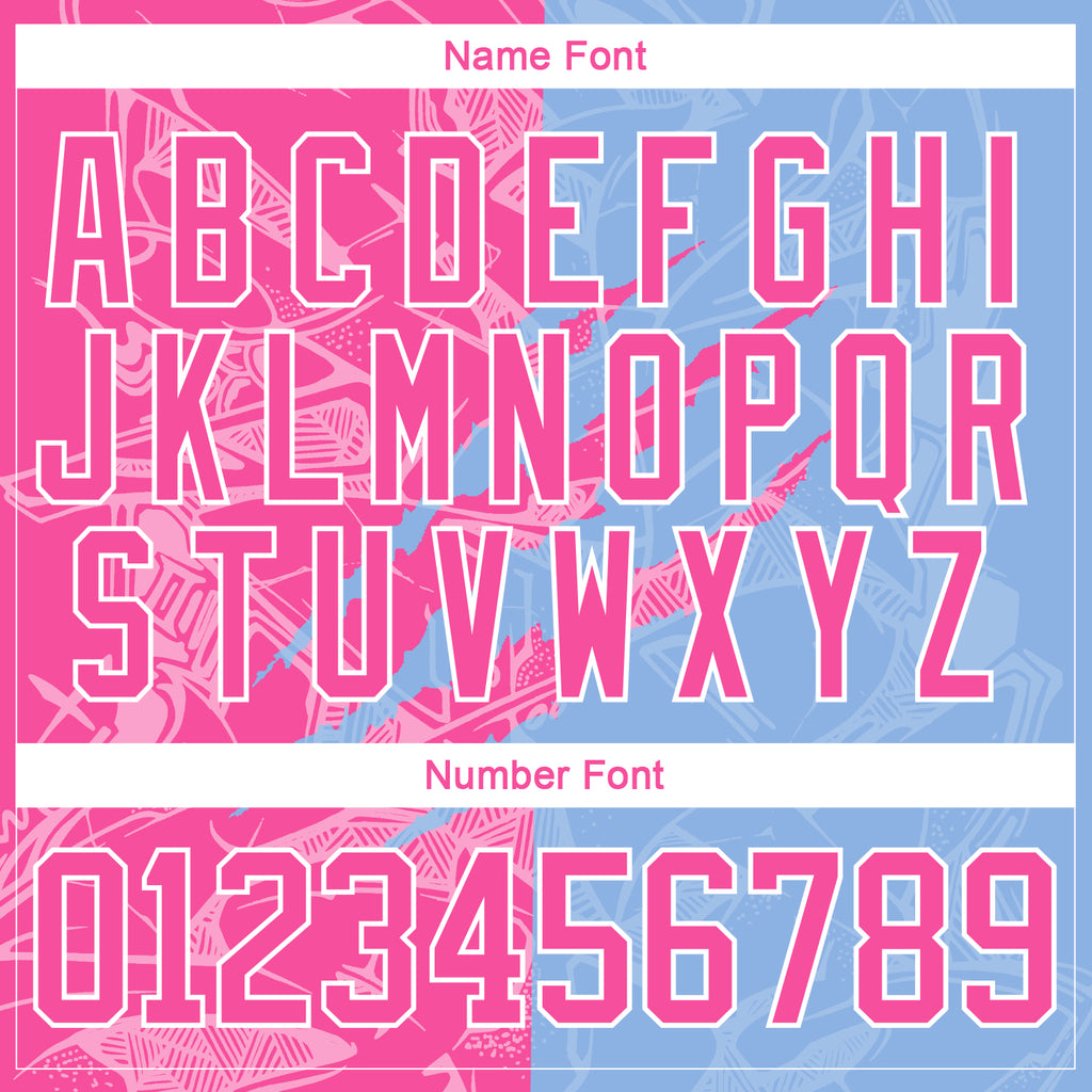 Custom Light Blue Pink-White 3D Pattern Gradient Fashion Scratch Hockey Lace Neck Jersey