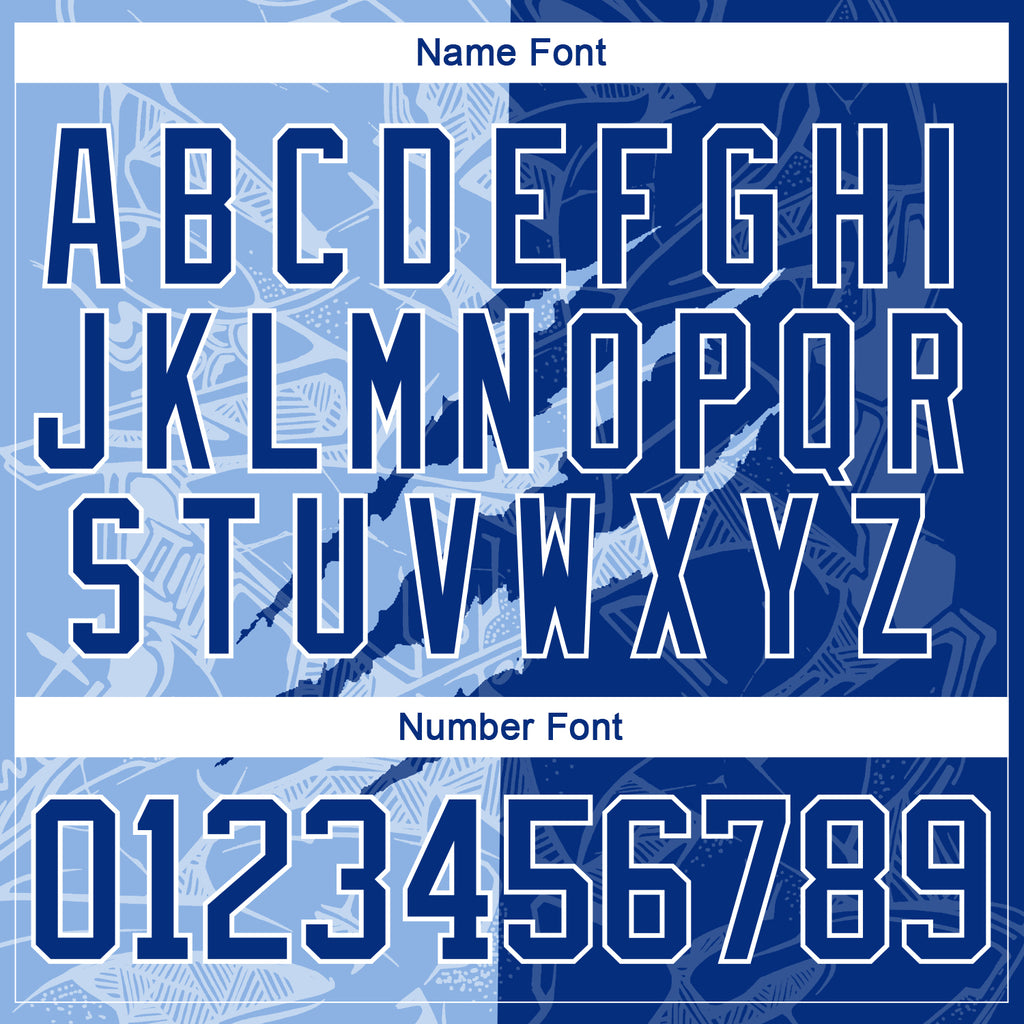 Custom Royal Light Blue-White 3D Pattern Gradient Fashion Scratch Hockey Lace Neck Jersey