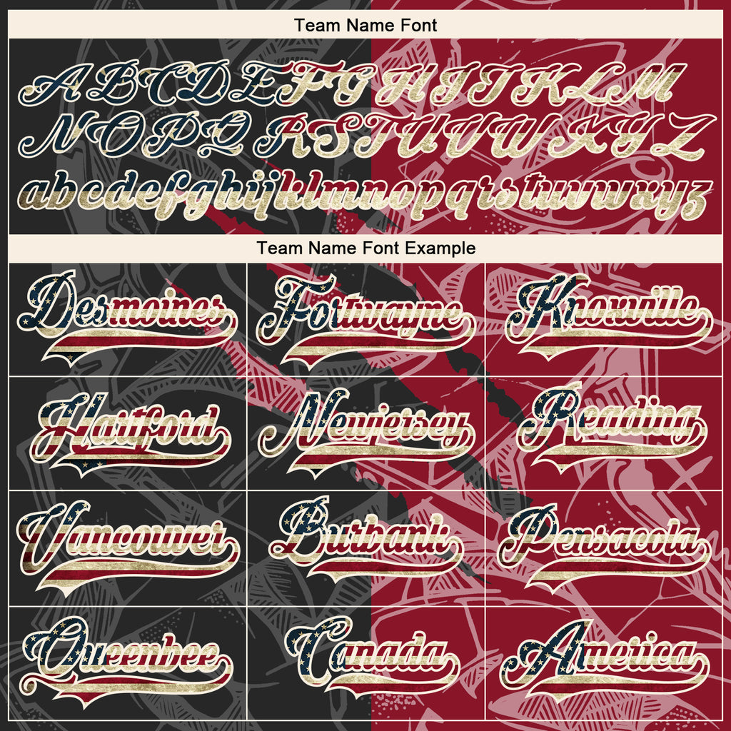 Custom Black Vintage USA Flag Crimson-Cream 3D Pattern Gradient Fashion Scratch Hockey Lace Neck Jersey