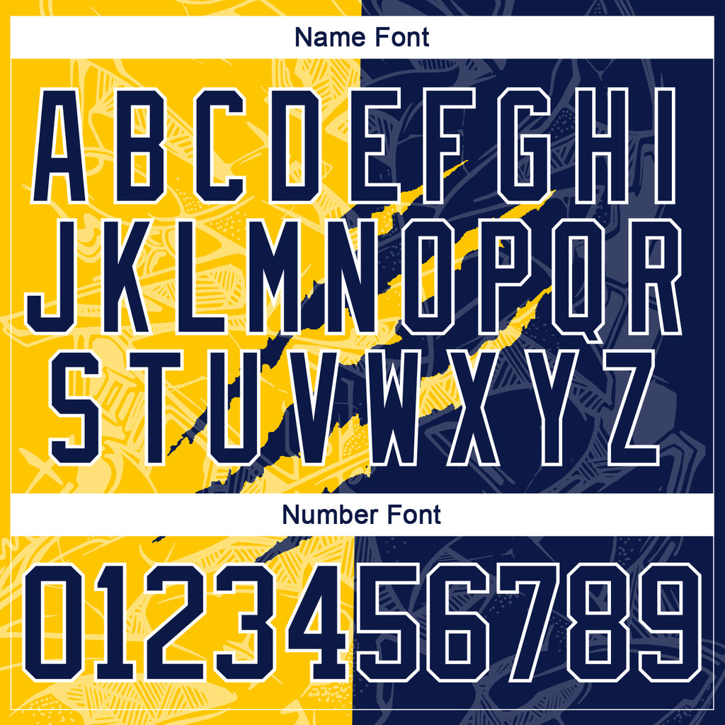 Custom Navy Yellow-White 3D Pattern Gradient Fashion Scratch Hockey Lace Neck Jersey