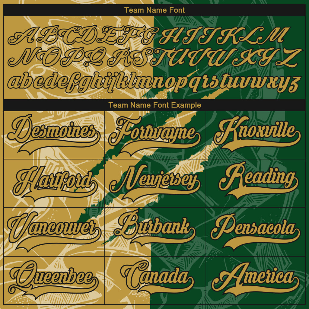 Custom Green Old Gold-Black 3D Pattern Gradient Fashion Scratch Hockey Lace Neck Jersey