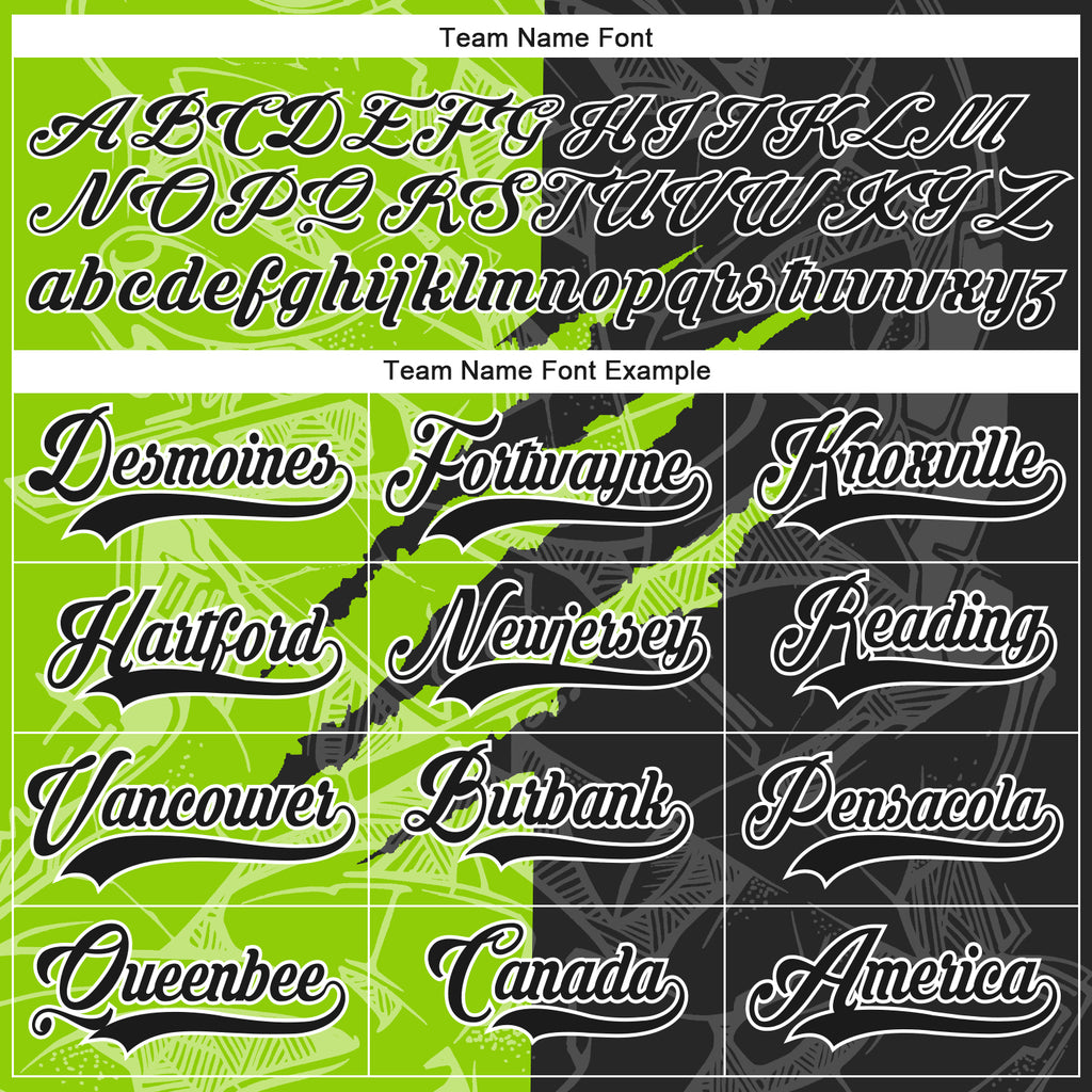 Custom Black Neon Green-White 3D Pattern Gradient Fashion Scratch Hockey Lace Neck Jersey