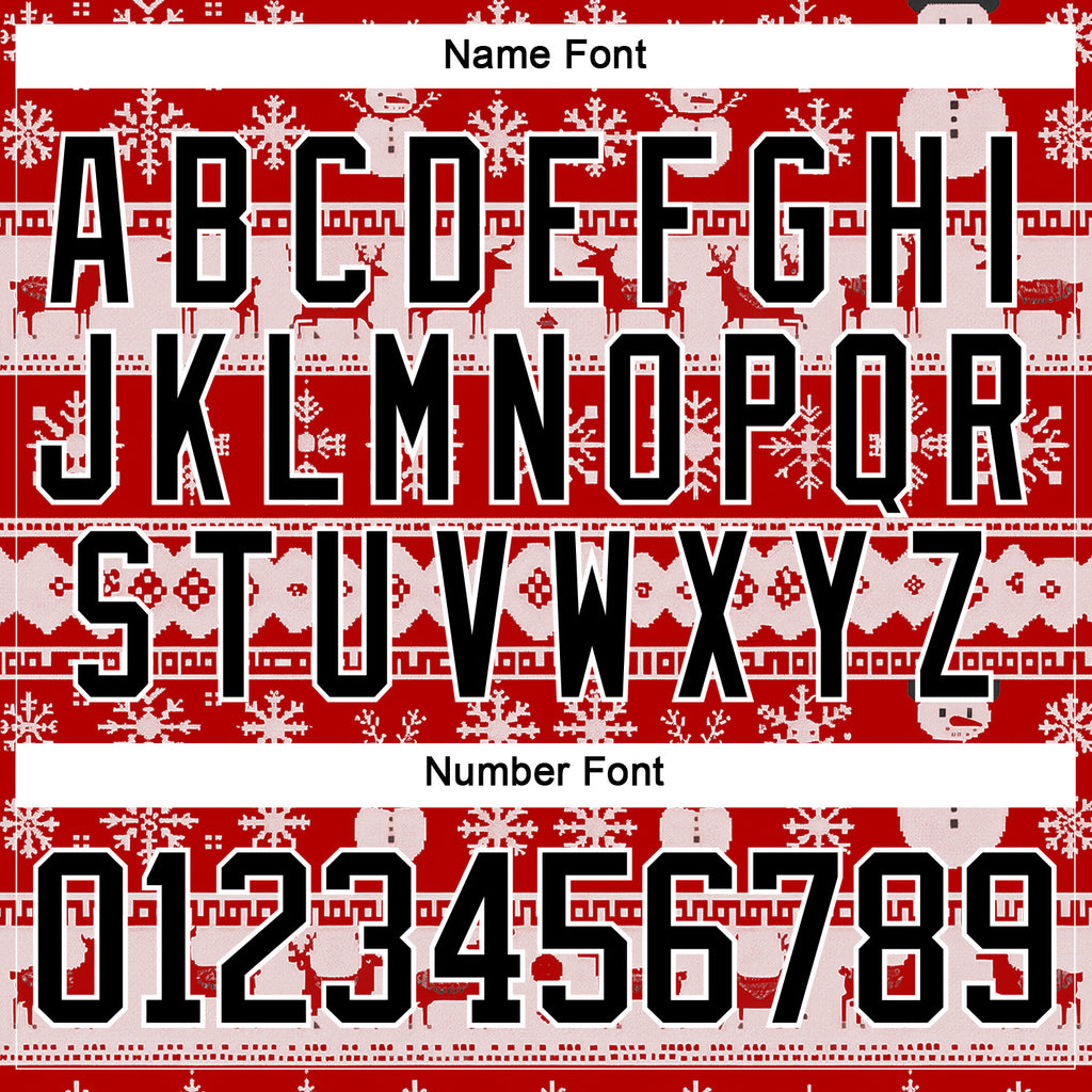 Custom Red Black-White 3D Christmas Ugly Sweater Hockey Lace Neck Jersey