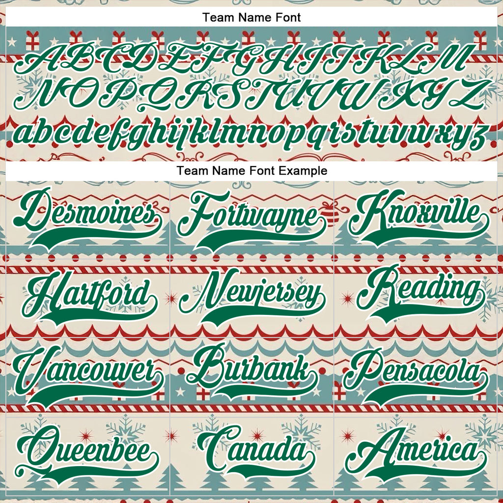 Custom Red Kelly Green-White 3D Christmas Ugly Sweater Hockey Lace Neck Jersey