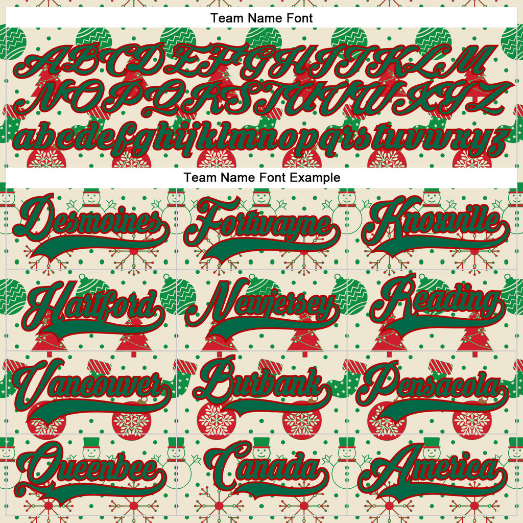 Custom Cream Kelly Green-Red 3D Christmas Hockey Lace Neck Jersey