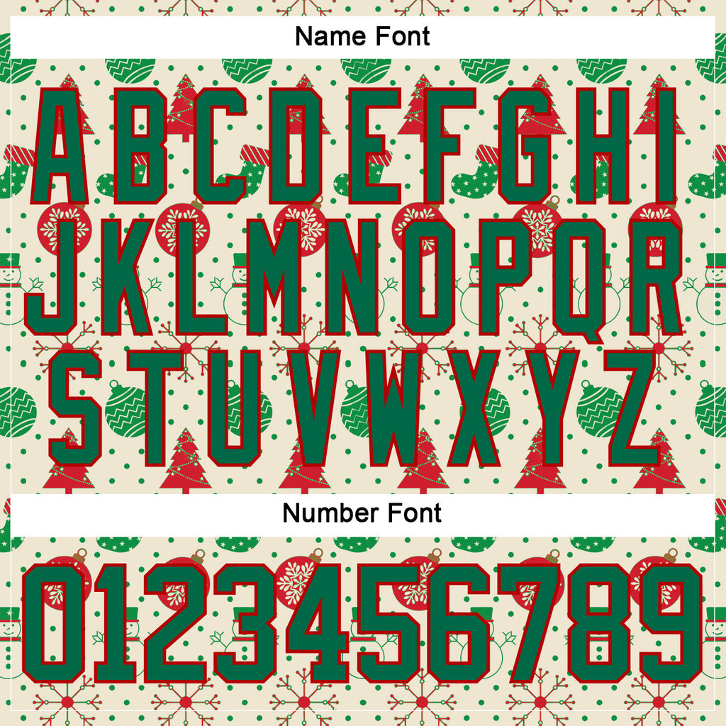 Custom Cream Kelly Green-Red 3D Christmas Hockey Lace Neck Jersey