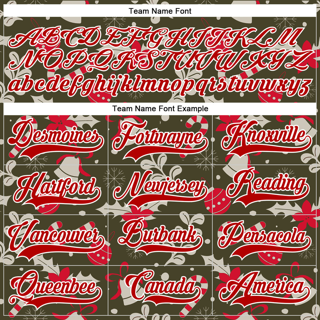 Custom Olive Red-White 3D Christmas Hockey Lace Neck Jersey