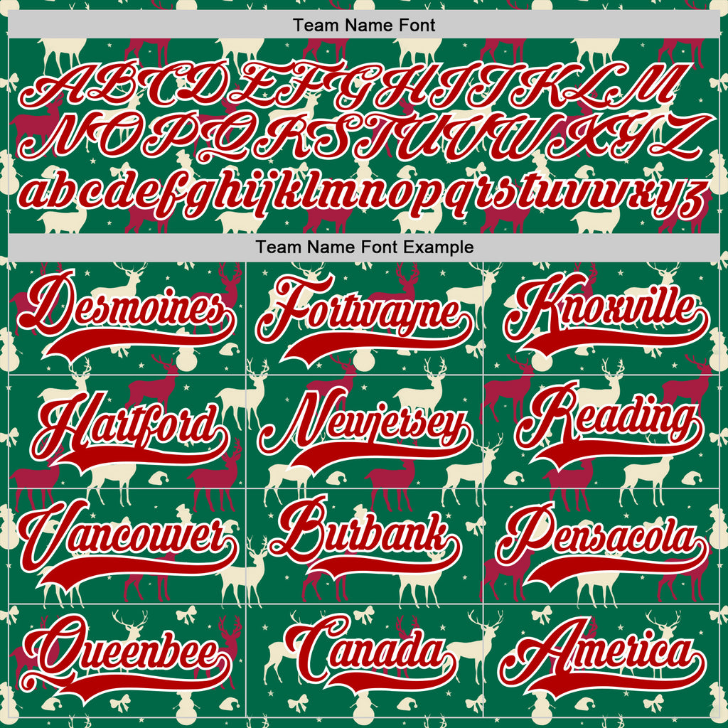 Custom Kelly Green Red-White 3D Christmas Reindeer Hockey Lace Neck Jersey