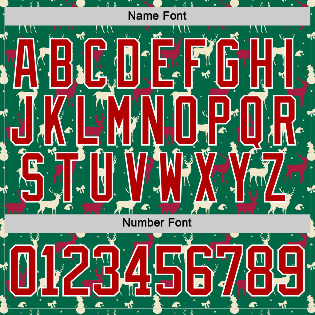 Custom Kelly Green Red-White 3D Christmas Reindeer Hockey Lace Neck Jersey