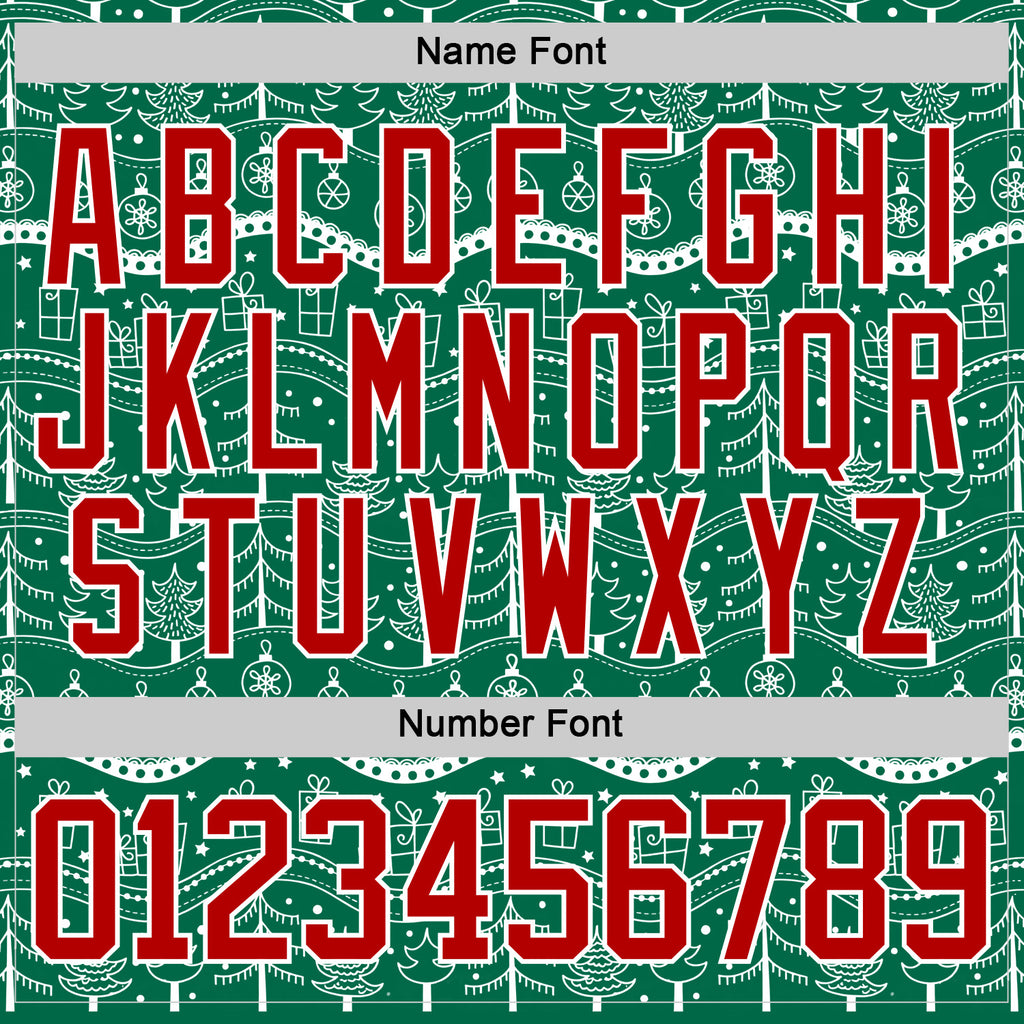 Custom Kelly Green Red-White 3D Christmas Hockey Lace Neck Jersey