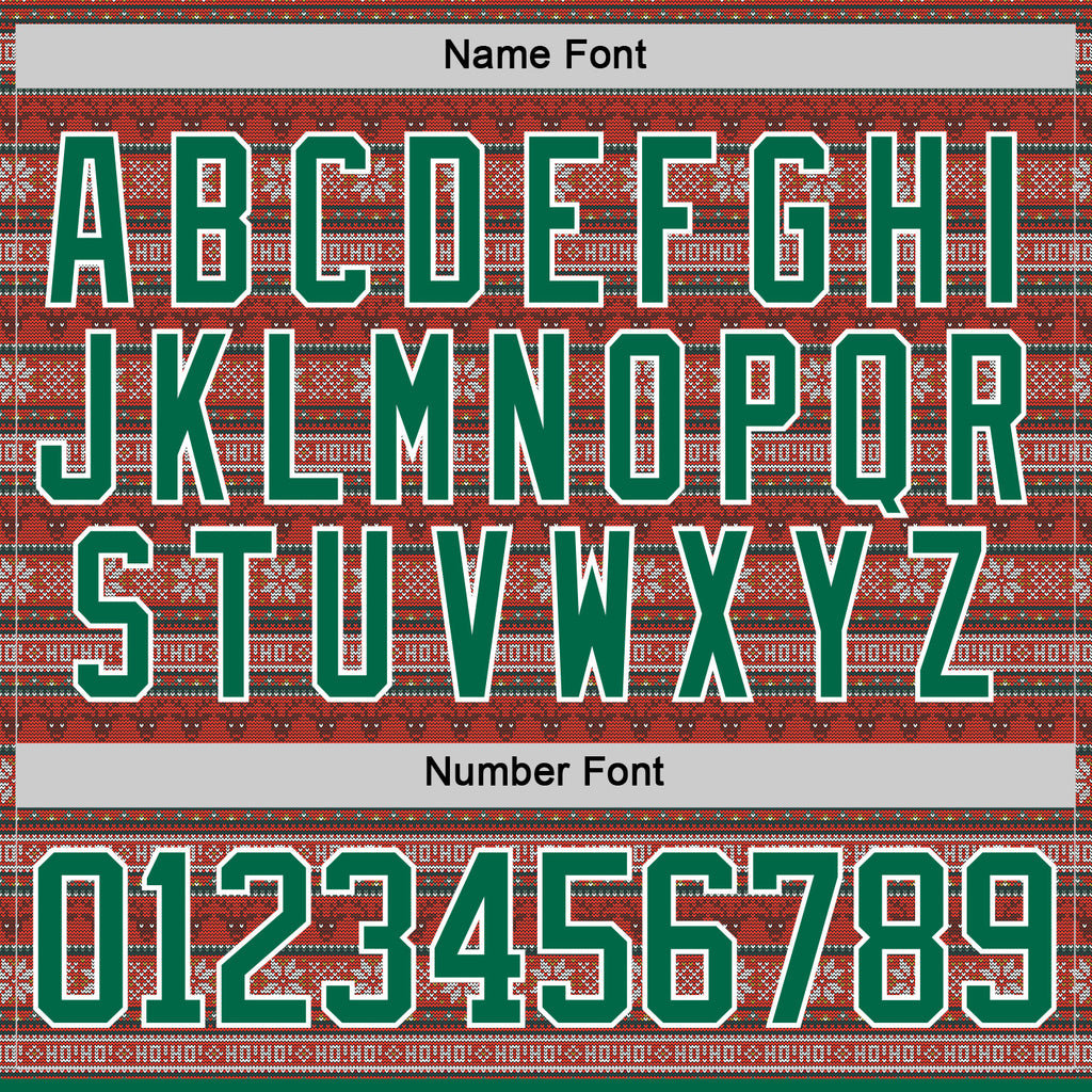 Custom Red Kelly Green-White 3D Christmas Ugly Sweater Hockey Lace Neck Jersey