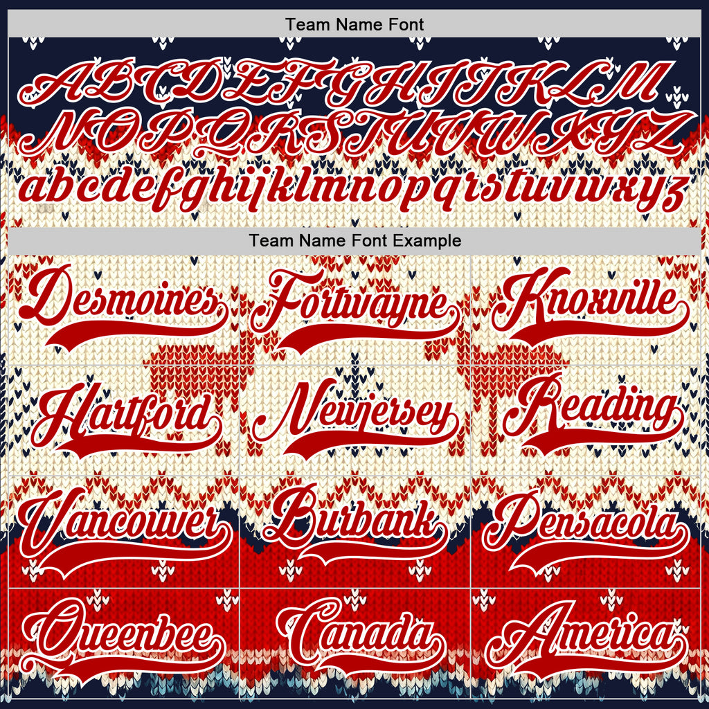 Custom Navy Red-White 3D Christmas Ugly Sweater Hockey Lace Neck Jersey