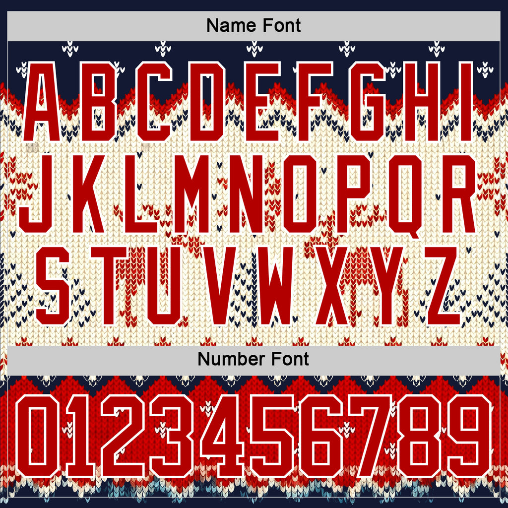 Custom Navy Red-White 3D Christmas Ugly Sweater Hockey Lace Neck Jersey