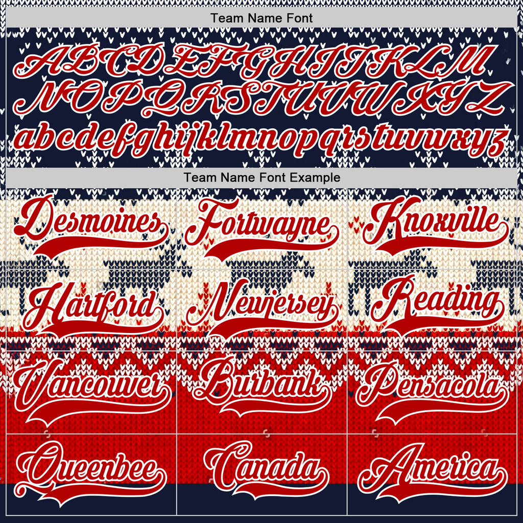Custom Navy Red-White 3D Christmas Ugly Sweater Hockey Lace Neck Jersey