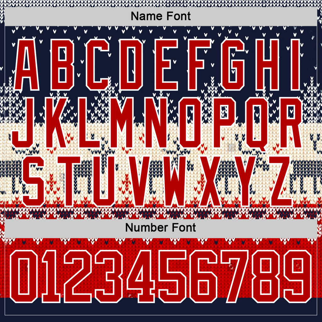 Custom Navy Red-White 3D Christmas Ugly Sweater Hockey Lace Neck Jersey