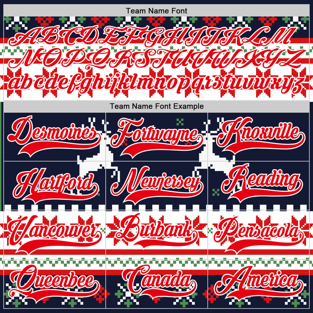 Custom Navy Fire Red-White 3D Christmas Ugly Sweater Hockey Lace Neck Jersey