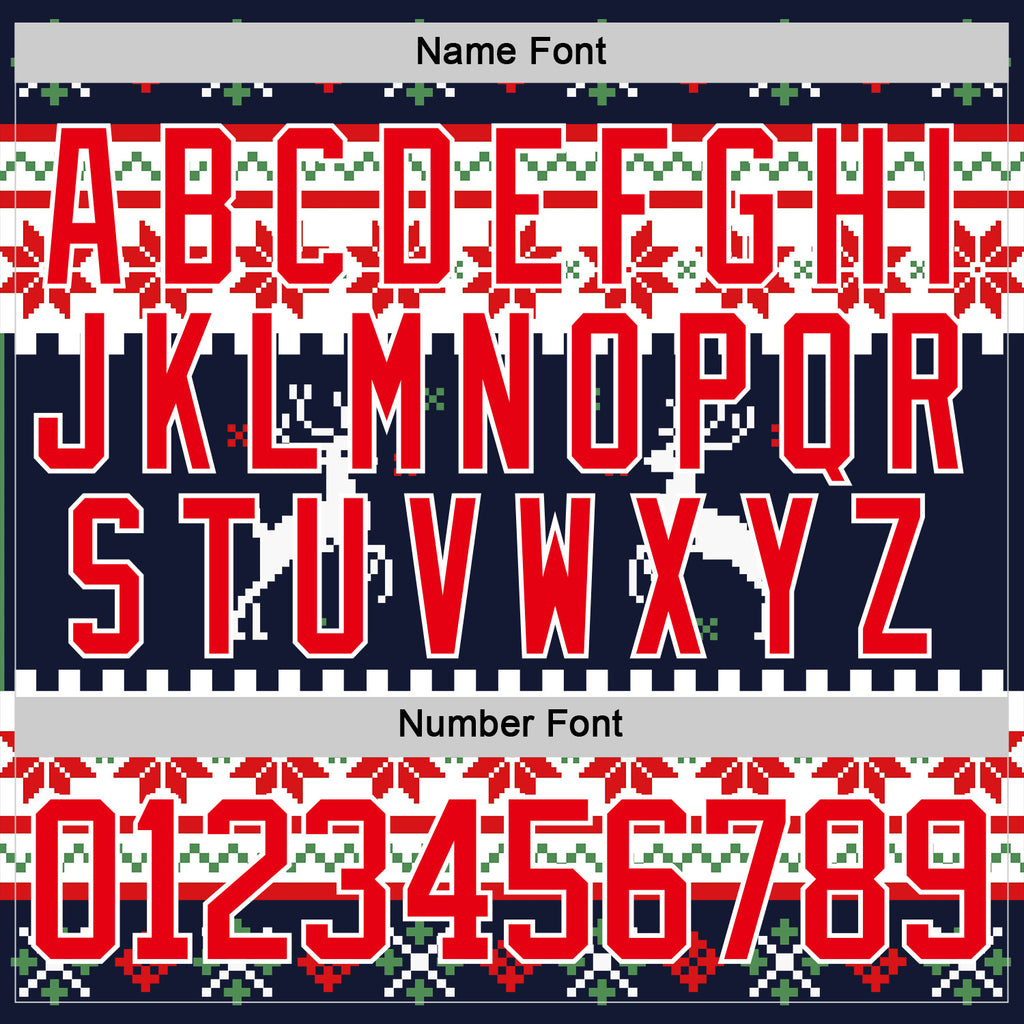 Custom Navy Fire Red-White 3D Christmas Ugly Sweater Hockey Lace Neck Jersey