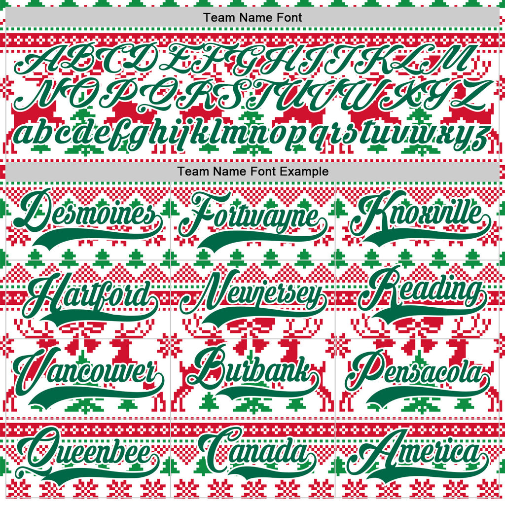 Custom Red Kelly Green-White 3D Christmas Ugly Sweater Hockey Lace Neck Jersey