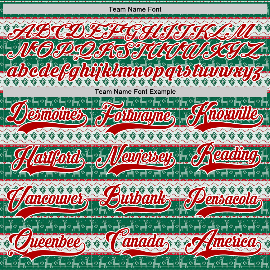 Custom Kelly Green Red-White 3D Christmas Ugly Sweater Hockey Lace Neck Jersey