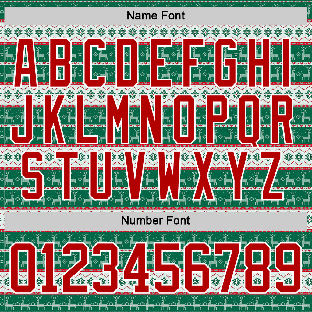 Custom Kelly Green Red-White 3D Christmas Ugly Sweater Hockey Lace Neck Jersey