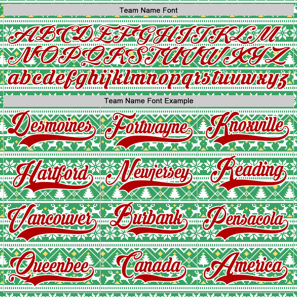 Custom Kelly Green Red-White 3D Christmas Ugly Sweater Hockey Lace Neck Jersey