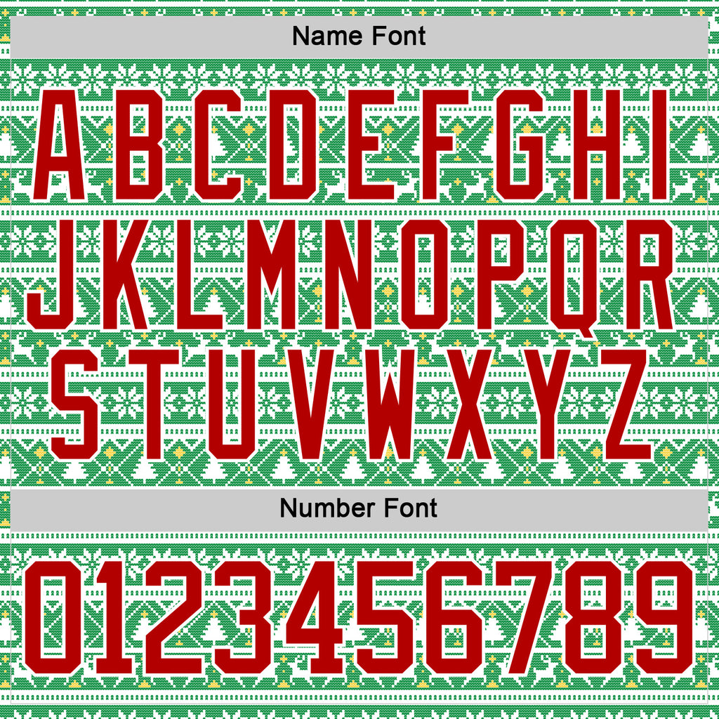 Custom Kelly Green Red-White 3D Christmas Ugly Sweater Hockey Lace Neck Jersey