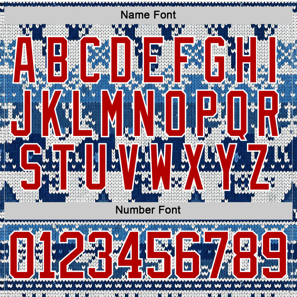 Custom Blue Red-White 3D Christmas Ugly Sweater Hockey Lace Neck Jersey