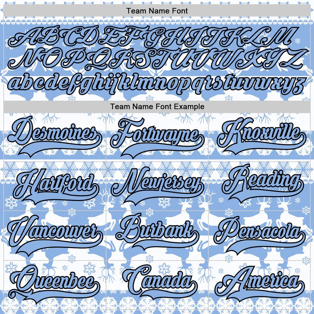 Custom White Light Blue-Black 3D Christmas Ugly Sweater Hockey Lace Neck Jersey