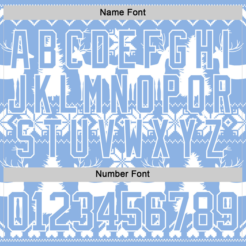 Custom White Light Blue-White 3D Christmas Ugly Sweater Hockey Lace Neck Jersey