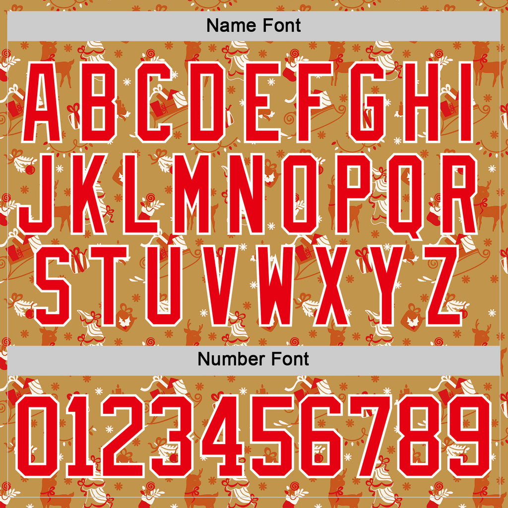 Custom Old Gold Fire Red-White 3D Christmas Hockey Lace Neck Jersey