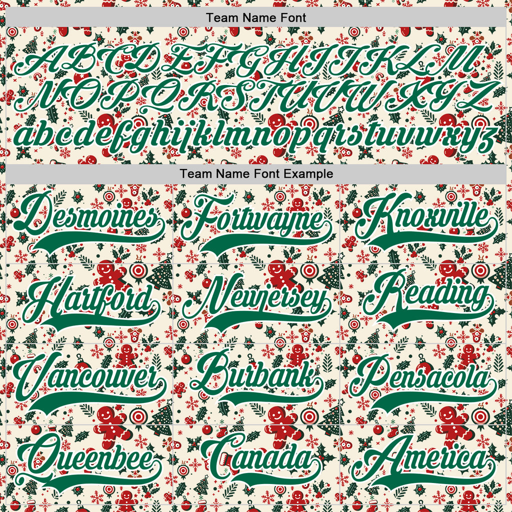 Custom Cream Kelly Green-White 3D Christmas Hockey Lace Neck Jersey