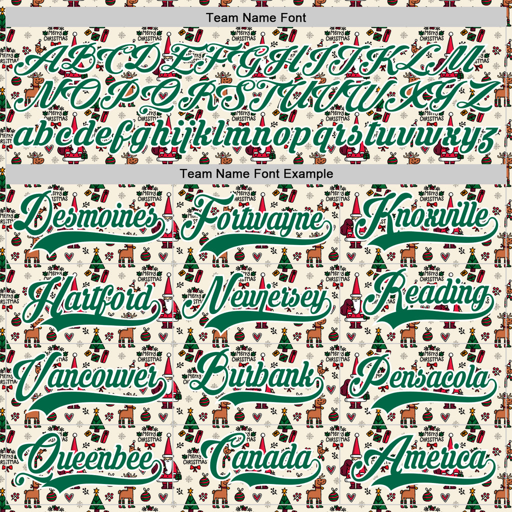 Custom Cream Kelly Green-White 3D Christmas Hockey Lace Neck Jersey