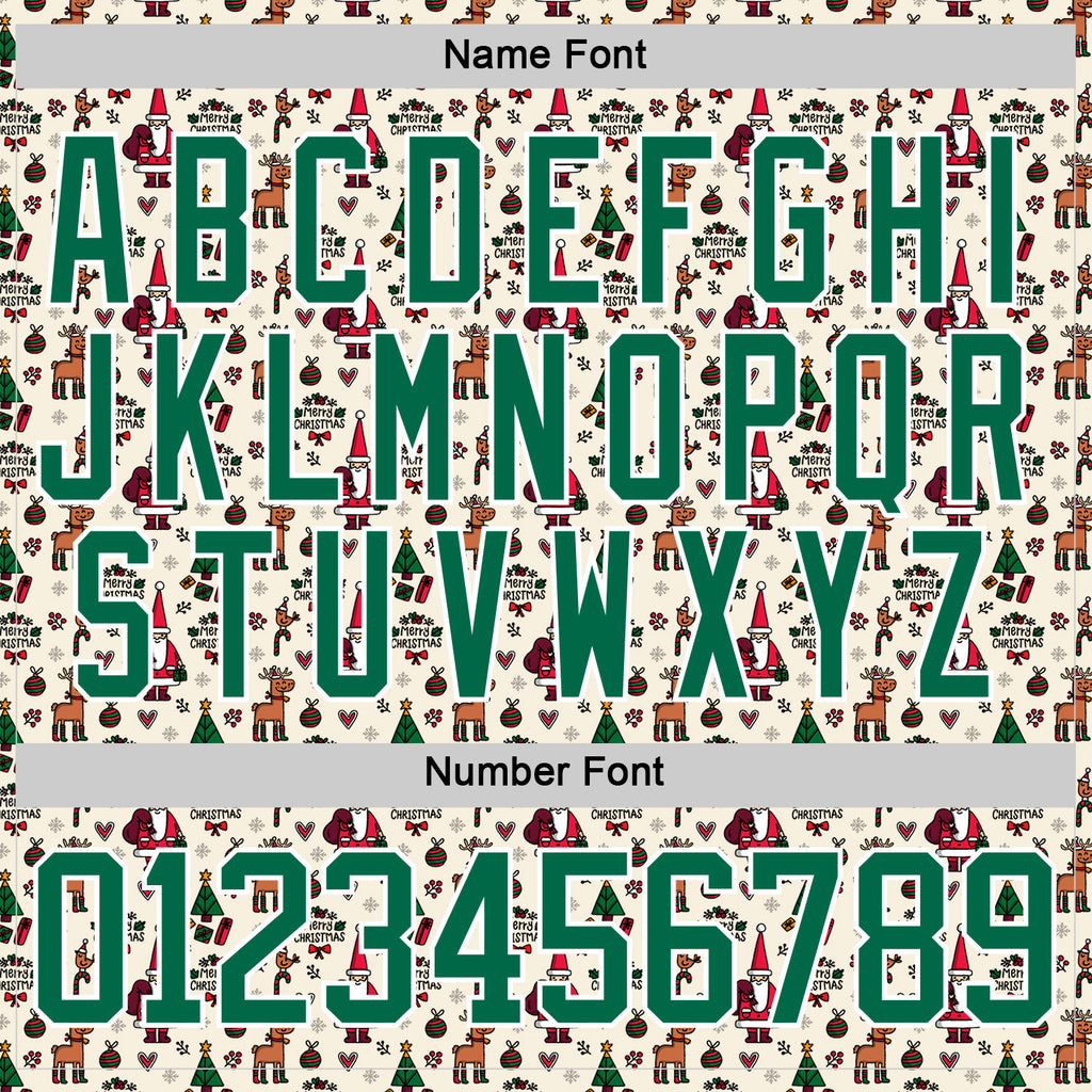 Custom Cream Kelly Green-White 3D Christmas Hockey Lace Neck Jersey