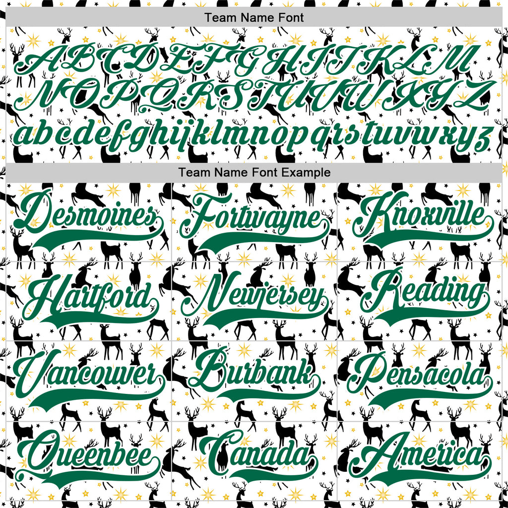 Custom White Kelly Green-White 3D Christmas Hockey Lace Neck Jersey