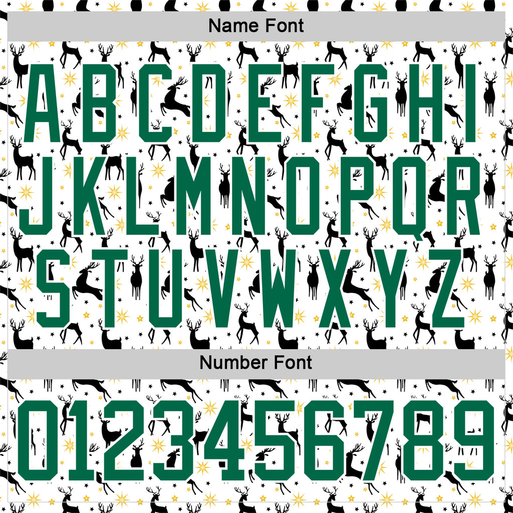 Custom White Kelly Green-White 3D Christmas Hockey Lace Neck Jersey