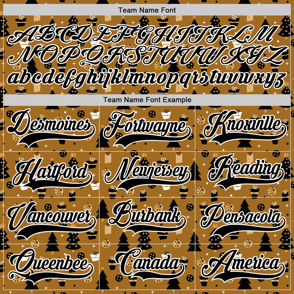 Custom Old Gold Black-White 3D Christmas Hockey Lace Neck Jersey