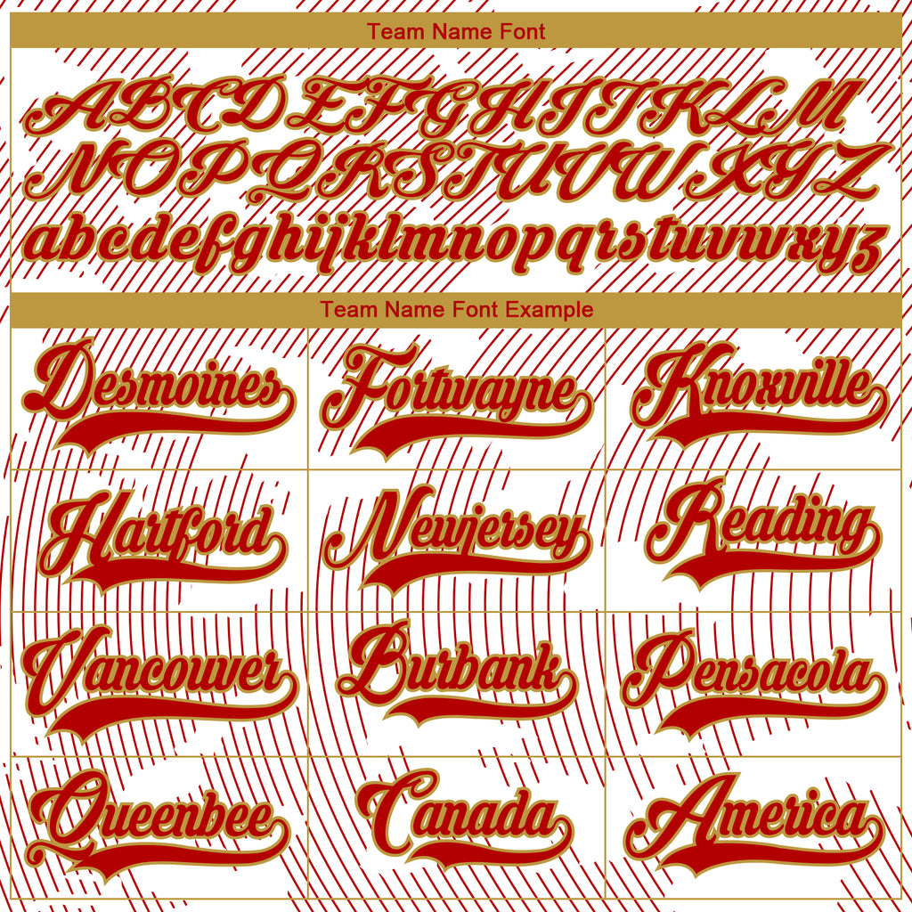 Custom White Red-Old Gold 3D Pattern Curve Lines Hockey Lace Neck Jersey