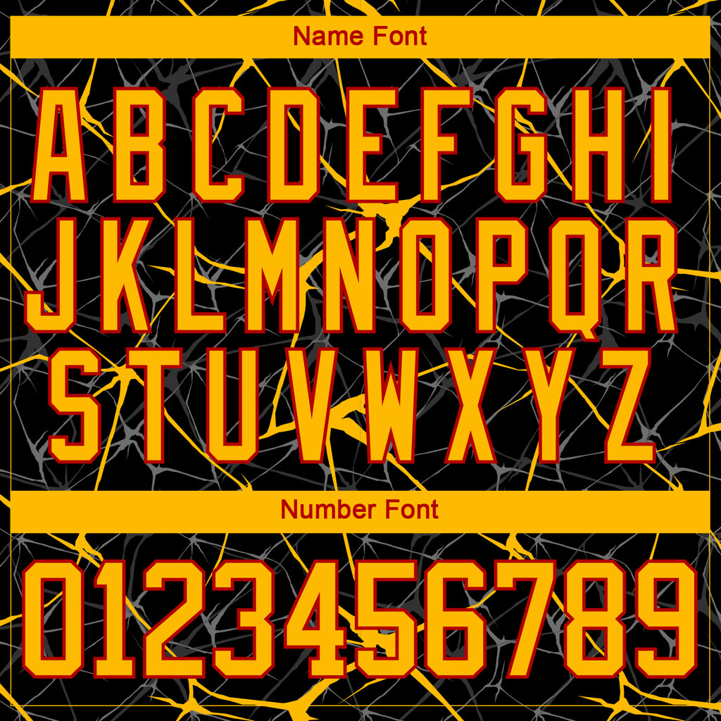 Custom Black Gold-Red 3D Pattern Abstract Network Hockey Lace Neck Jersey