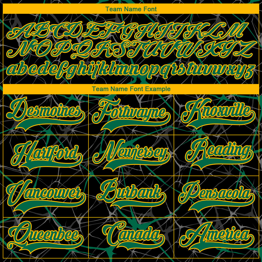 Custom Black Kelly Green-Gold 3D Pattern Abstract Network Hockey Lace Neck Jersey