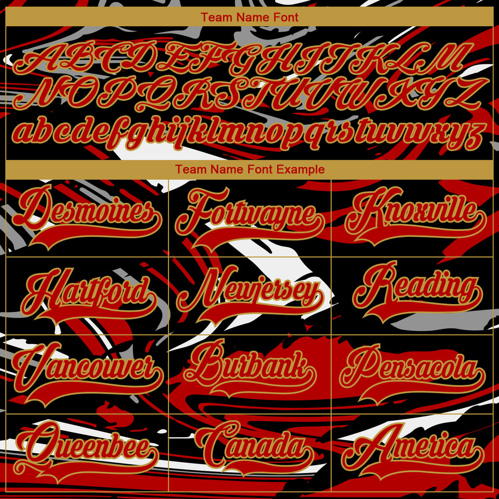 Custom Figure Red Black Old Gold-White 3D Pattern Fluid Art Hockey Lace Neck Jersey