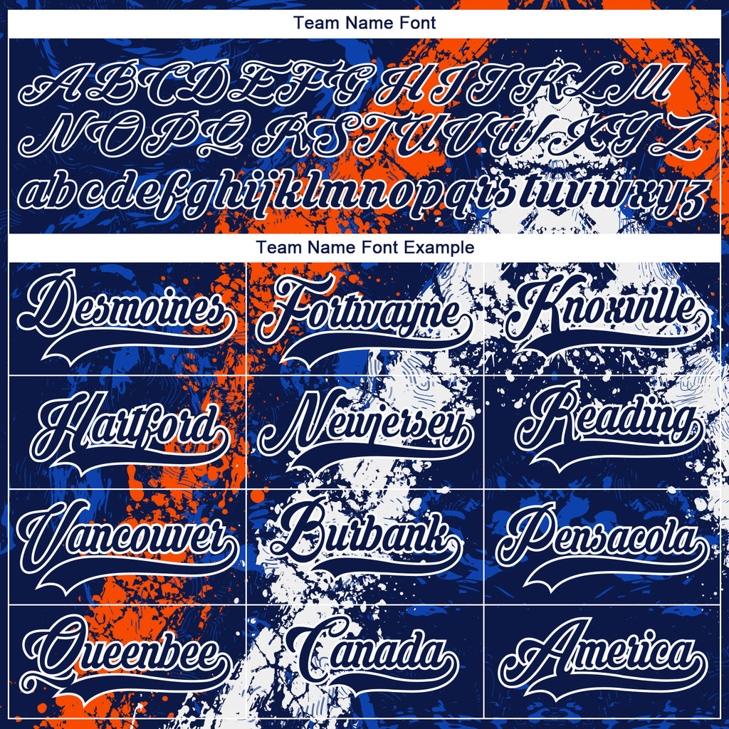 Custom Navy Thunder Blue Orange-White 3D Splash Art Hockey Lace Neck Jersey