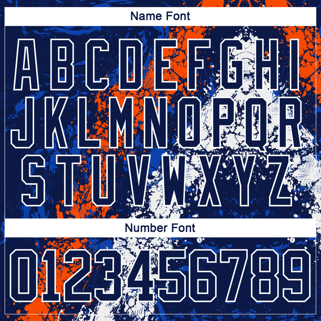 Custom Navy Thunder Blue Orange-White 3D Splash Art Hockey Lace Neck Jersey