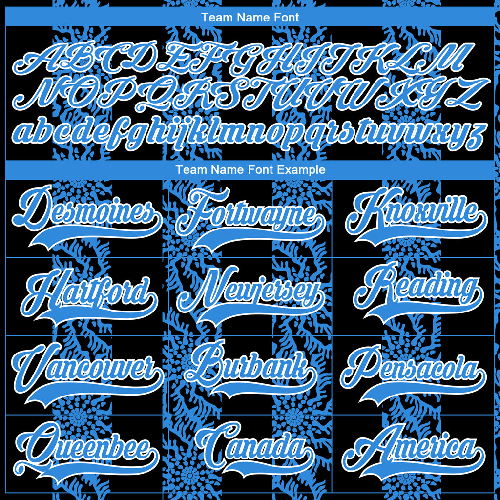 Custom Black Powder Blue-White 3D Pattern Abstract Shape Hockey Lace Neck Jersey