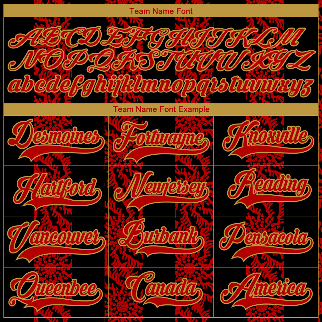 Custom Black Red Old Gold-White 3D Pattern Abstract Shape Hockey Lace Neck Jersey