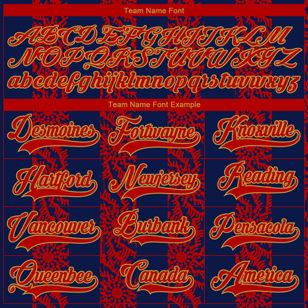 Custom Navy Red Old Gold-White 3D Pattern Abstract Shape Hockey Lace Neck Jersey