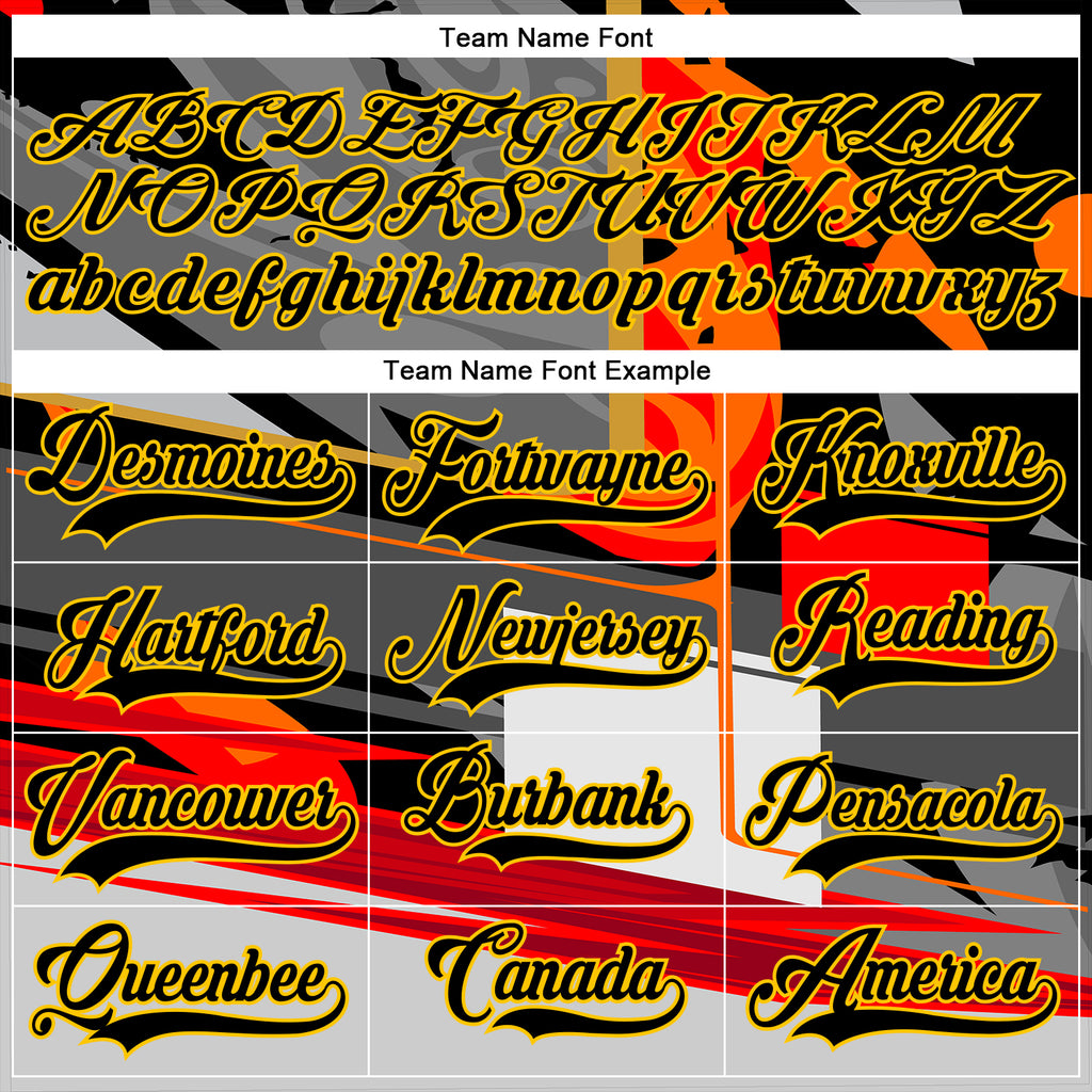 Custom Black Red-Yellow 3D Pattern Abstract Hockey Lace Neck Jersey